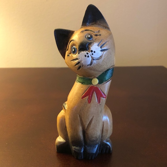 Vintage Folk Art Carved Wooden Cat Figurine Hand Painted - Picture 6 of 6